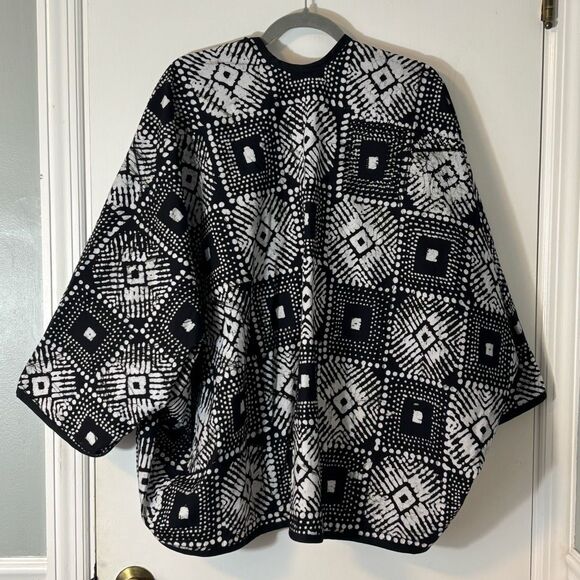 IF UDARE ARTS art to wear one size black & white artsy cotton print cocoon jacke - Picture 4 of 8